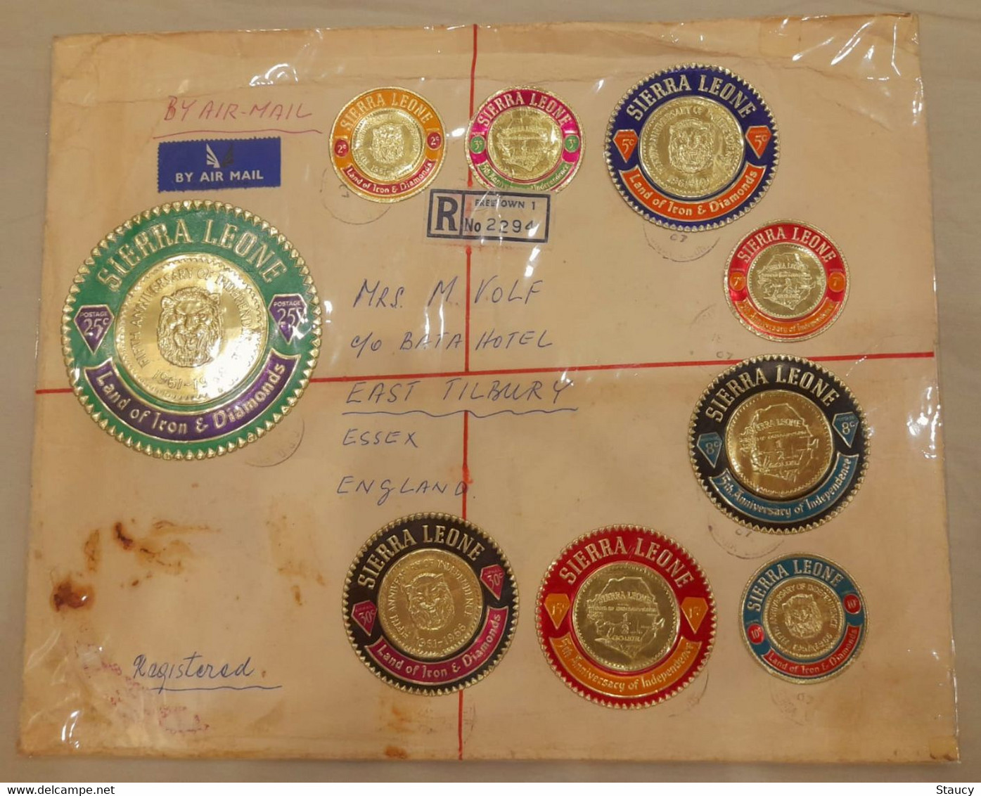 SIERRA LEONE 1966 COLLECTION Gold Coin Stamps 12v SET + ODD / UNUSUAL SELF ADHESIVE FRANKING REGISTERED AIR MAIL COVER - Andere & Zonder Classificatie