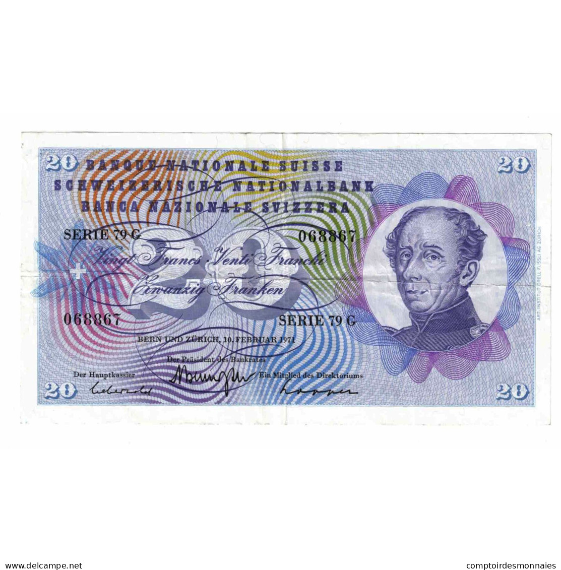 Billet, Suisse, 20 Franken, 1971, 1971-02-10, KM:46s, TTB - Suisse