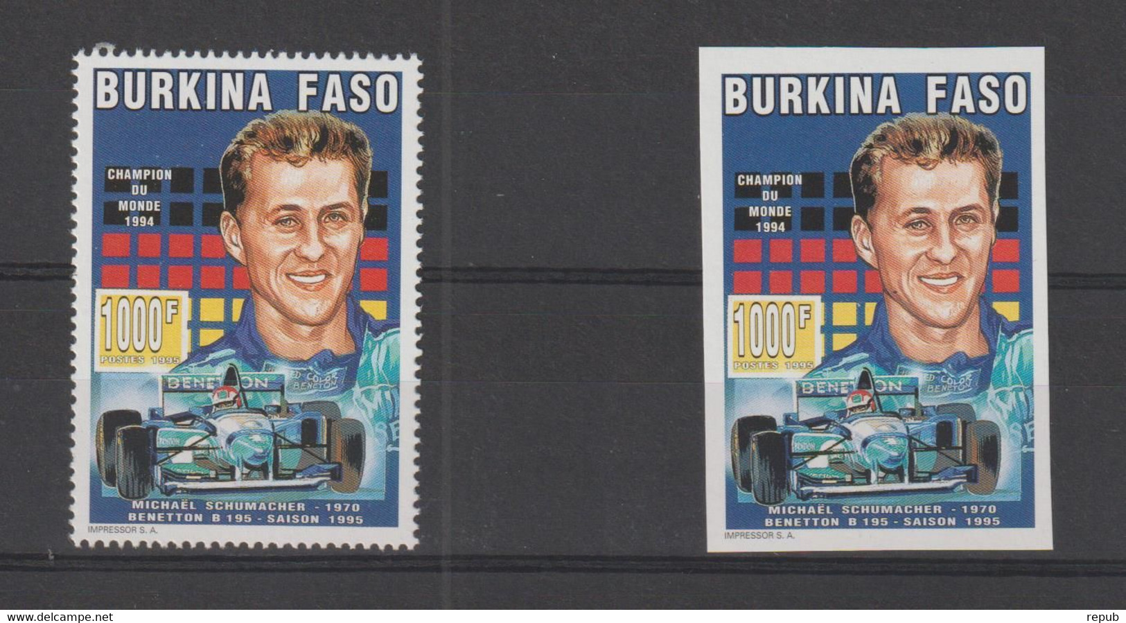 Burkina Faso 1995 Pilotes Automobiles Schumacher 939 + Non Dentelé, 2 Val ** MNH - Burkina Faso (1984-...)