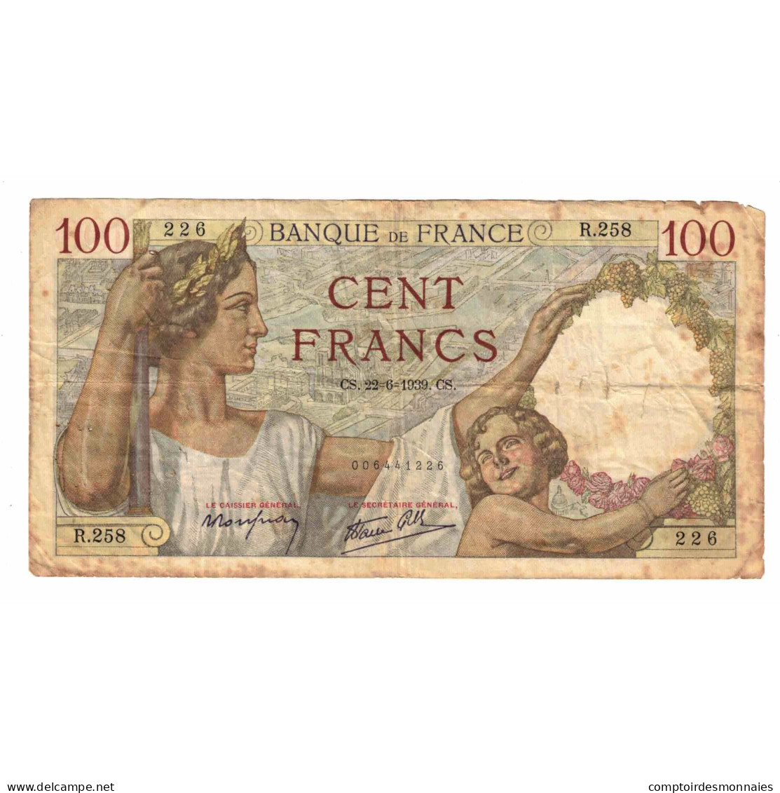 France, 100 Francs, Sully, 1939, R.258, B, Fayette:26.3, KM:94 - 100 F 1939-1942 ''Sully''