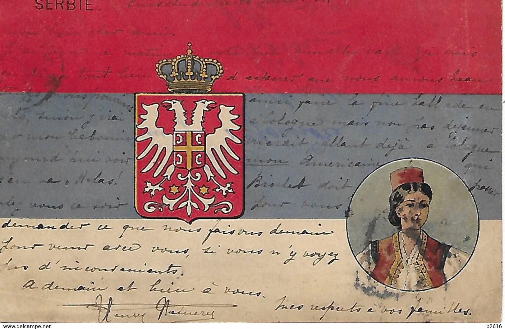 2 CARTES DE SERBIE - 1901 - DRAPEAU ET BLASON  -  ET  SERBIE VIVE LA LIBERTE CARTES COLORISEES - Serbien