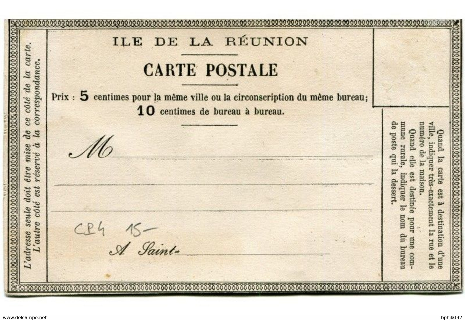 !!! ILE DE LA RÉUNION : CARTE PRÉCURSEUR NEUVE - Lettres & Documents