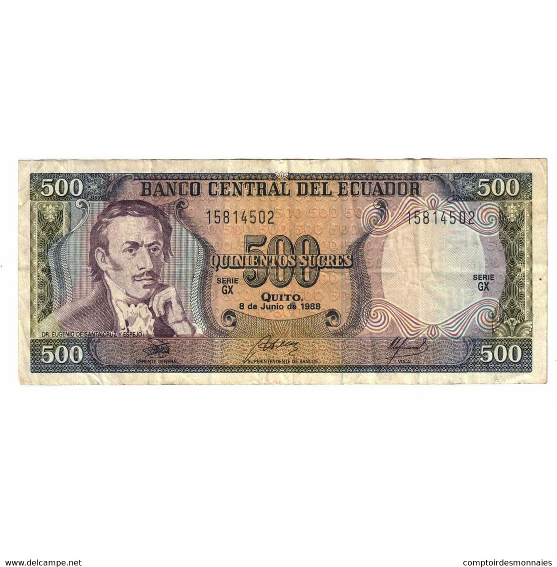 Billet, Équateur, 500 Sucres, 1988, 1988-06-08, KM:124Aa, TB+ - Equateur