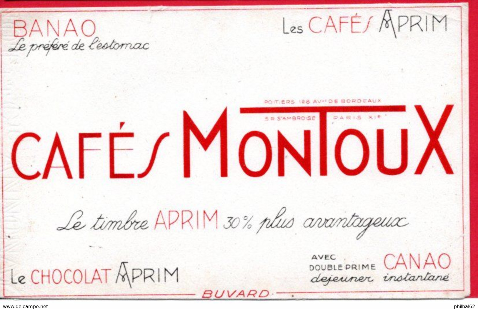 Buvard Café Montoux Et Chocolat Aprim. - Koffie En Thee