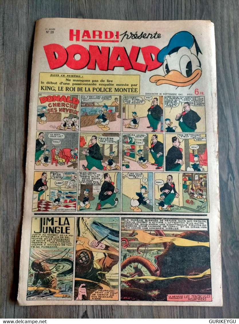 HARDI Présente DONALD N° 28 Jim La Jungle  Pim Pam Poum TARZAN GUY L'éclair MANDRAKE Luc Bradefer 28/09/1947 - Donald Duck