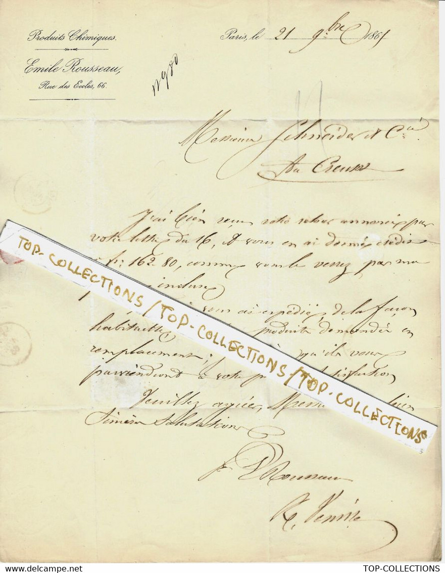 SCHNEIDER INDUSTRIE L EMPREINTE SUR LE CREUSOT  1865 PRODUITS CHIMIQUES EMILE ROUSSEAU Paris => SCHNEIDER LECreusot - 1800 – 1899