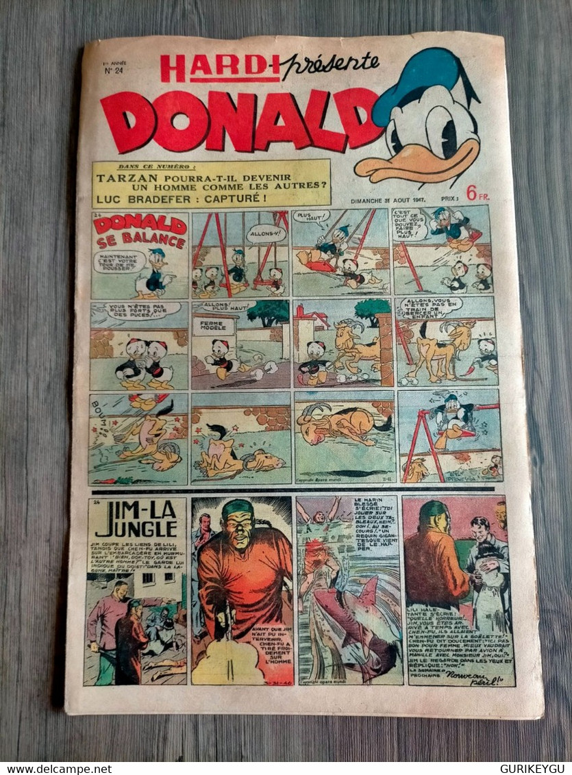 HARDI Présente DONALD N° 24 BARRY Pim Pam Poum TARZAN GUY L'éclair MANDRAKE Luc Bradefer Franck Sauvage JIM 31/08/1947 - Donald Duck