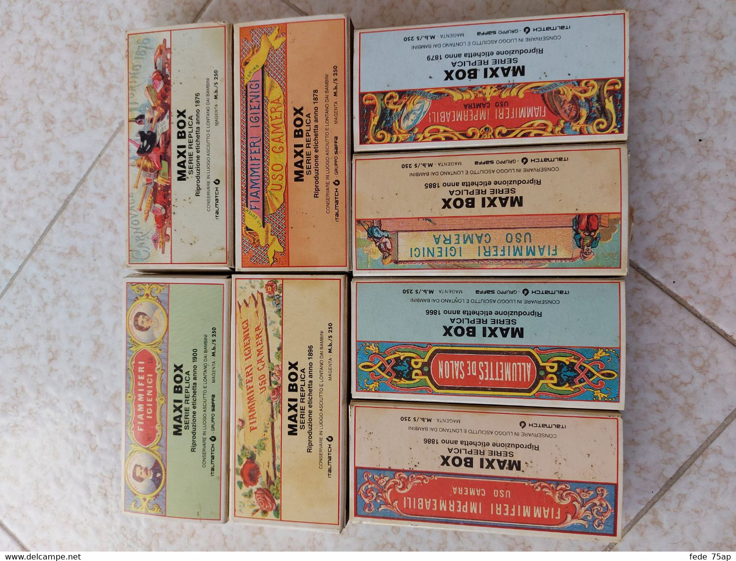 8 SCATOLE DI FIAMMIFERI IGIENICI MAXI BOX VUOTE  - GRUPPO SAFFA SERIE REPLICA  1876 - 78 - 79 - 66 - 85 - 86 - 96- 1900 - Boites D'allumettes