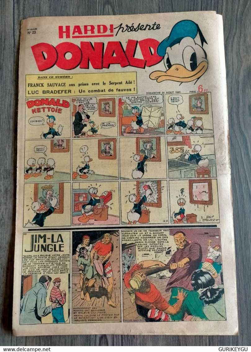 HARDI Présente DONALD N° 23 BARRY Pim Pam Poum TARZAN GUY L'éclair MANDRAKE Luc Bradefer Franck Sauvage JIM 24/08/1947 - Donald Duck