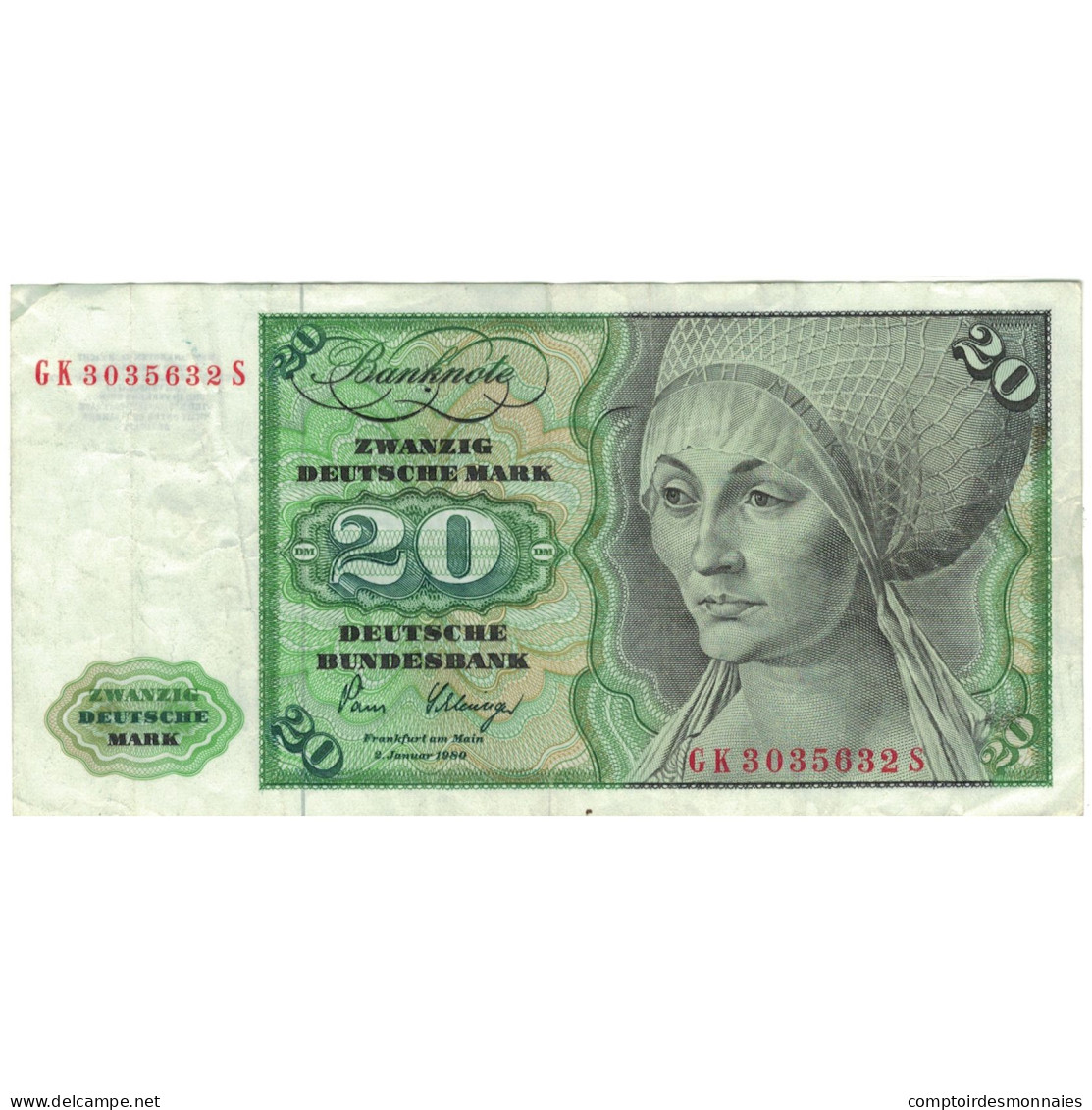 Billet, République Fédérale Allemande, 20 Deutsche Mark, 1980, 1980-01-02 - 20 Deutsche Mark