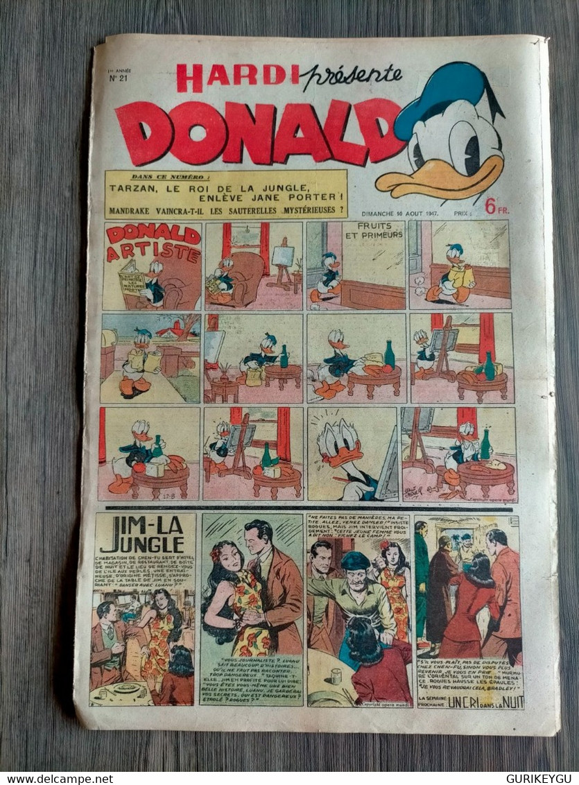 HARDI Présente DONALD N° 21 BARRY Pim Pam Poum TARZAN GUY L'éclair MANDRAKE Luc Bradefer Franck Sauvage JIM 10/08/1947 - Donald Duck