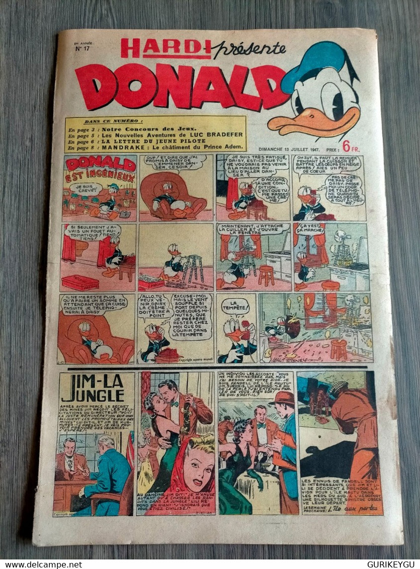 HARDI Présente DONALD N° 17 BARRY Pim Pam Poum TARZAN GUY L'éclair MANDRAKE Luc Bradefer Franck Sauvage JIM 13/07/1947 - Donald Duck