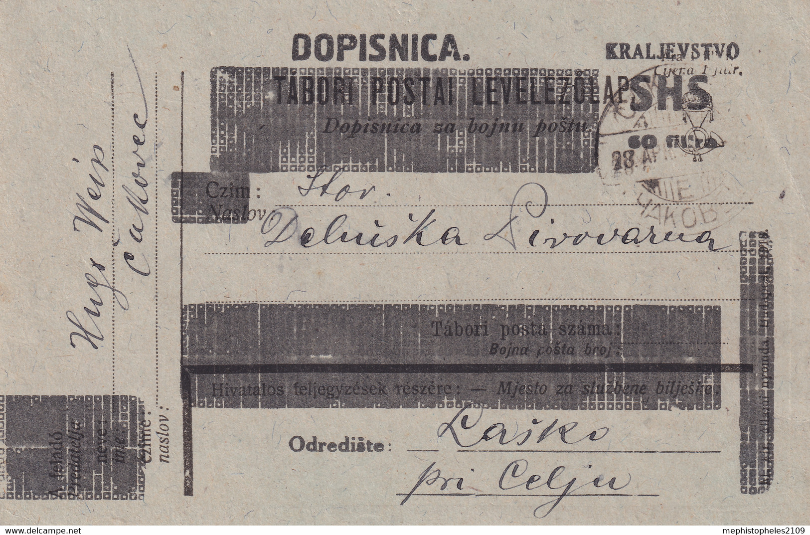 SHS / CROATIA 1921 - Dopisnica/post Card To Lasko - Brieven En Documenten