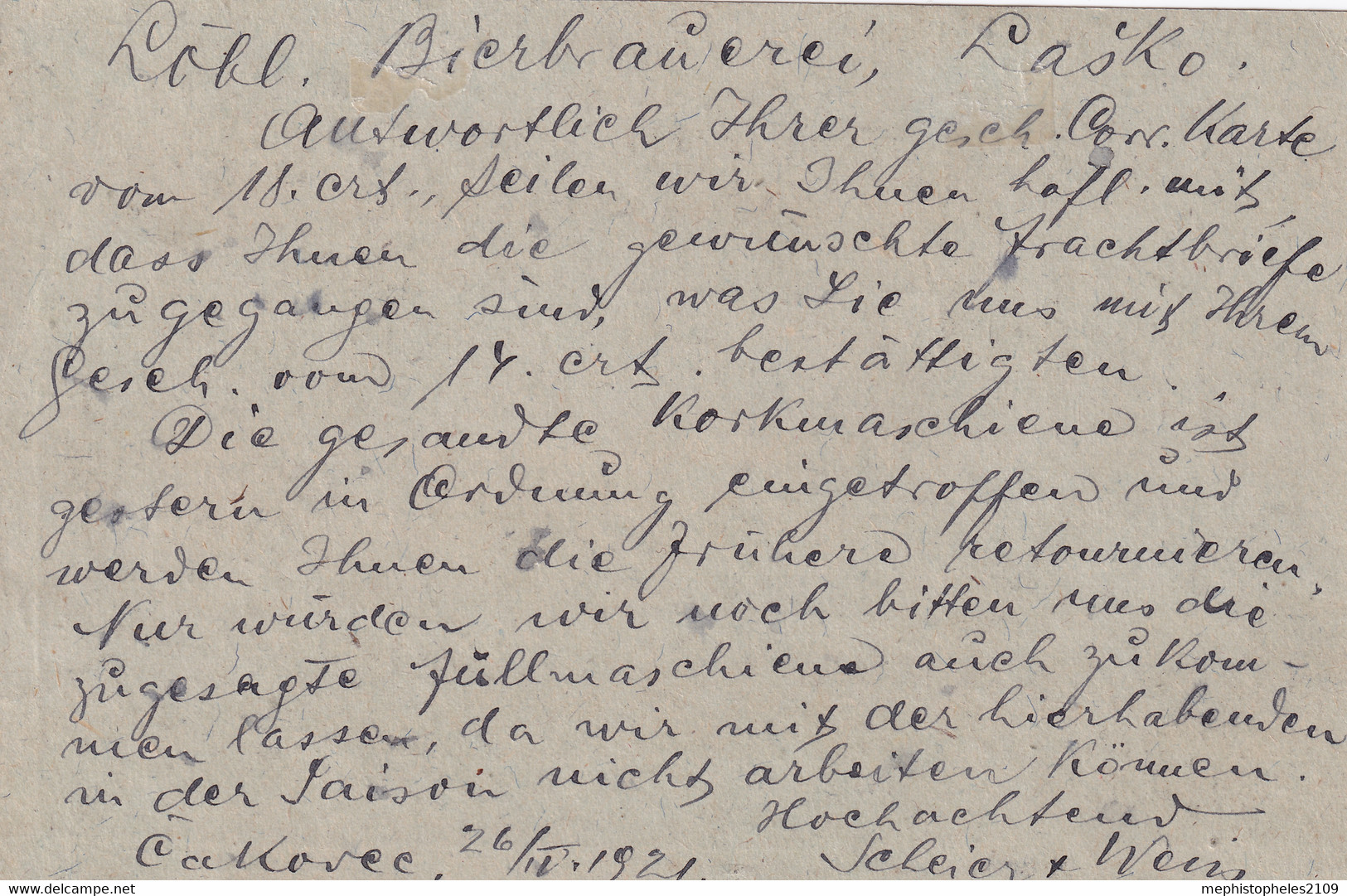 SHS / CROATIA 1921 - Dopisnica/post Card To Lasko - Cartas & Documentos