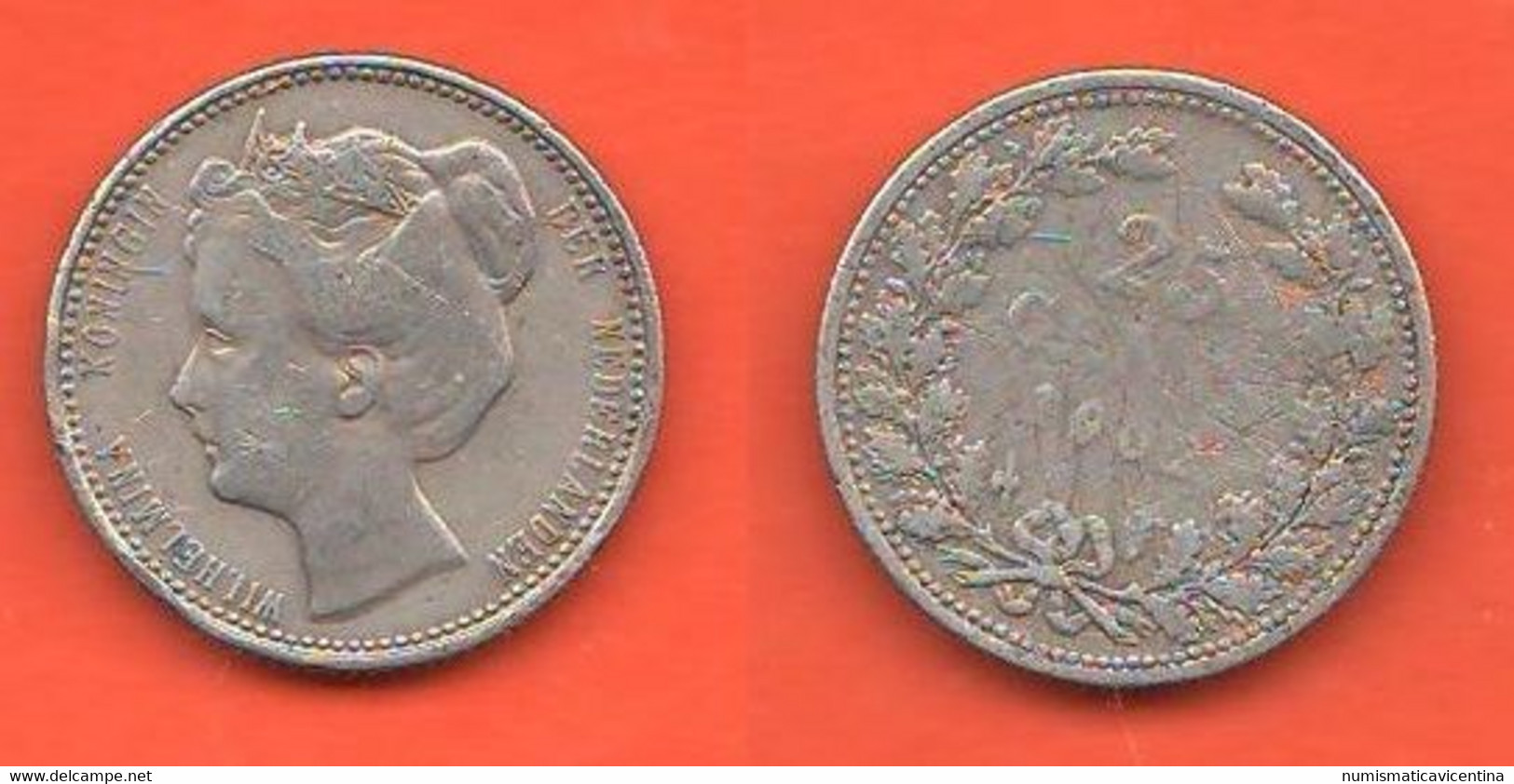 25 Cents 1902 Olanda Holland Pays-Bas Hollande Silver Coin - 25 Centavos