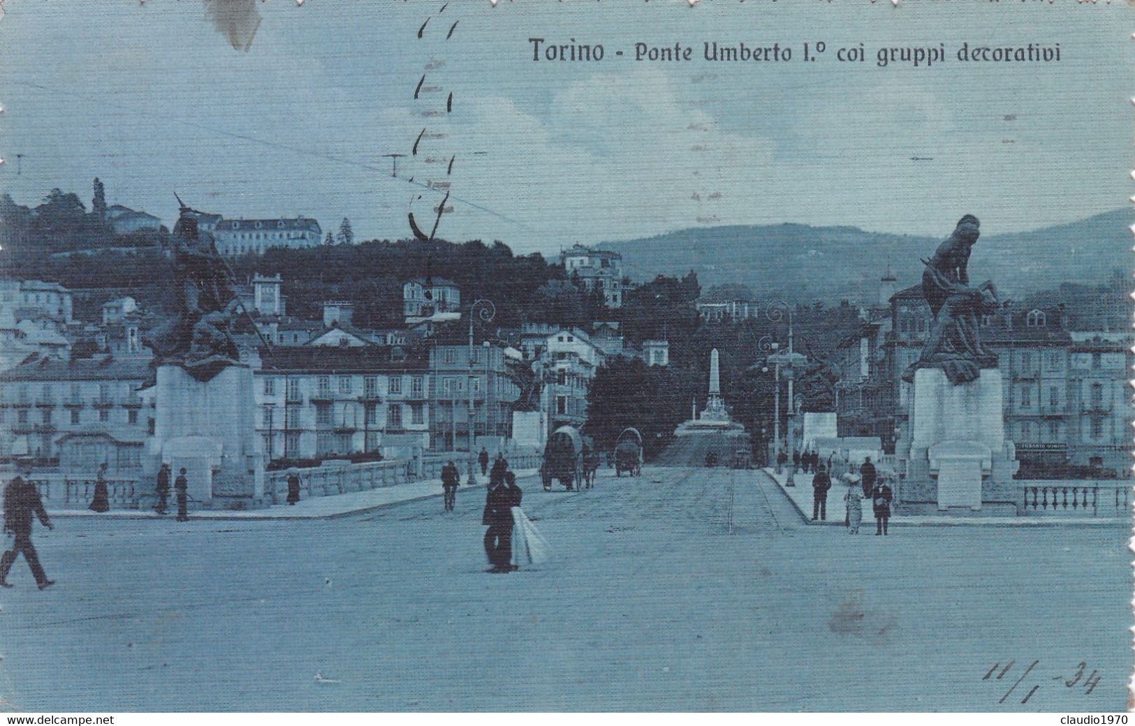 TORINO - CARTOLINA - PONTE UMBERTO I° COI GRUPPU DECORATIVI - VG. PER MILANO - Bridges