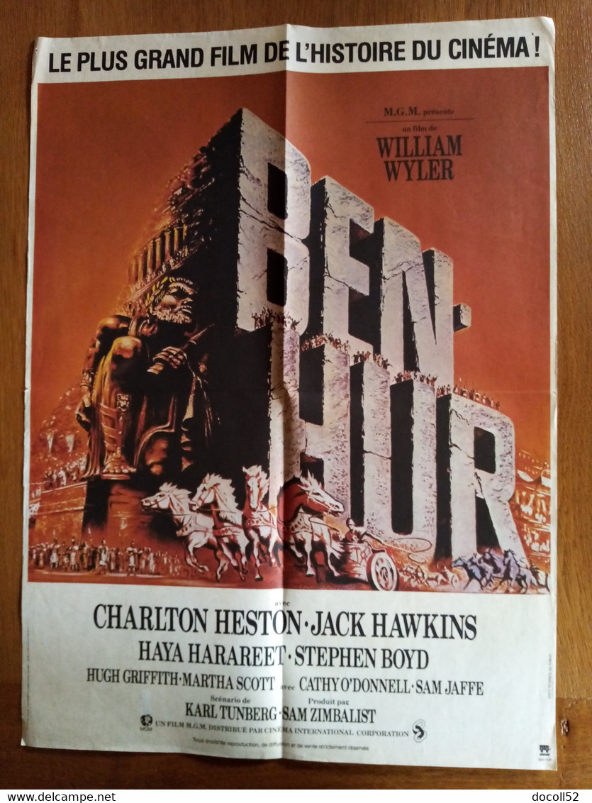 AFFICHE CINEMA ANCIENNE ORIGINALE FILM BEN HUR 1959 CHARLTON HESTON JACK HAWKINS 54.8CMX40.0CM DE WILLIAM WYLER - Affiches & Posters