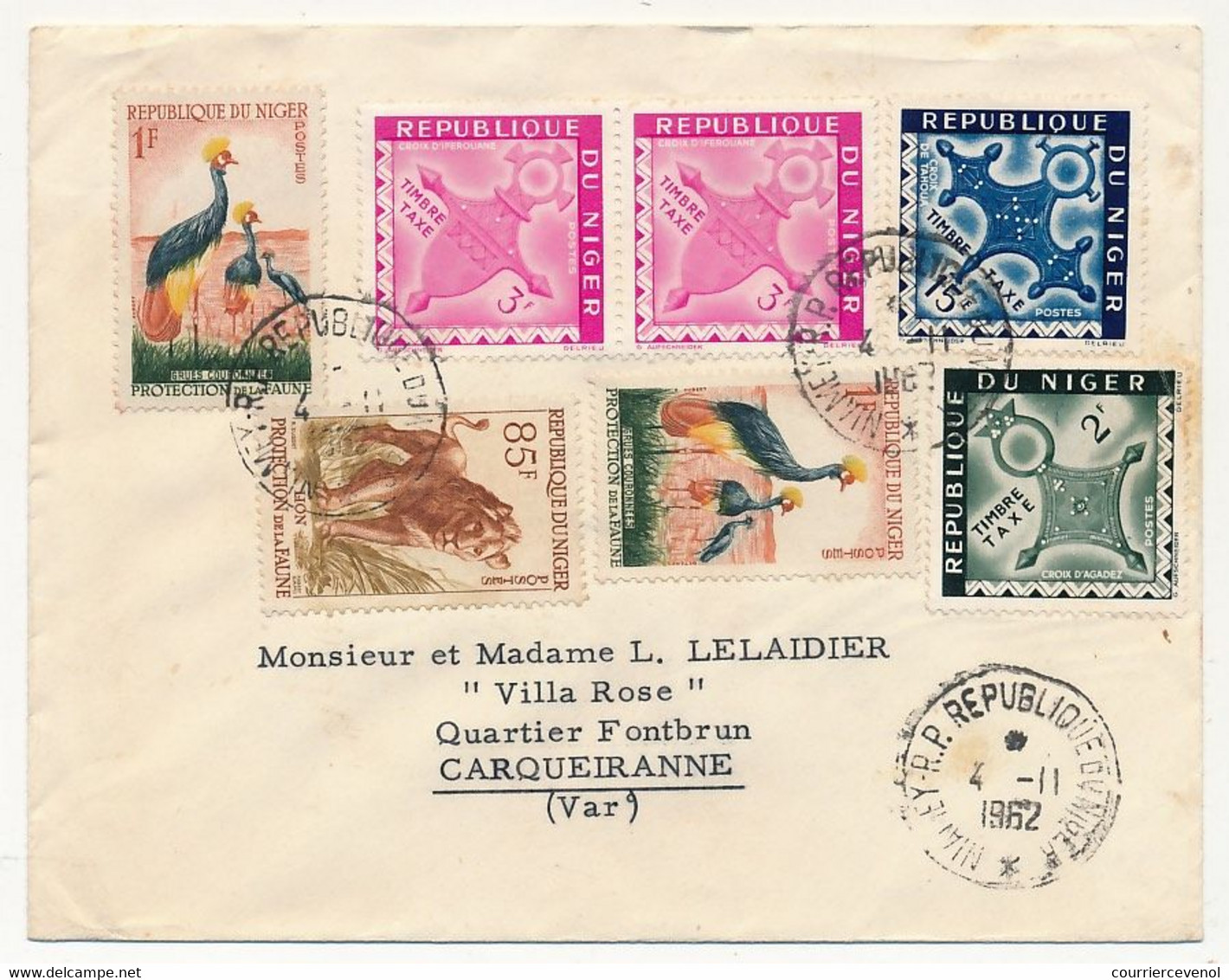 NIGER - Env Affranchissement Composé (dont Timbres Taxe Utilisés Comme Normaux) Niamey 4/11/1962 - Níger (1960-...)