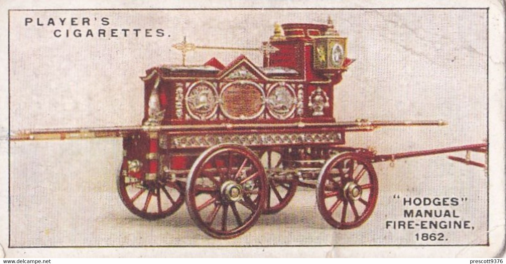 Fire Fighting Appliances 1930  - Players Cigarette Card - 10 Hodges Manual Fire Engine 1862 - Ogden's