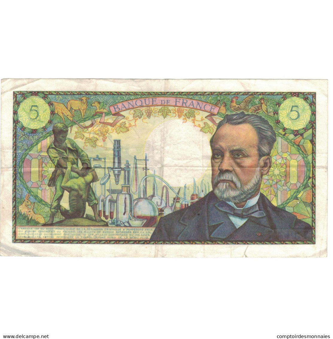 France, 5 Francs, Pasteur, 1969, F.112, TB+, Fayette:61.11, KM:146b - 5 F 1966-1970 ''Pasteur''