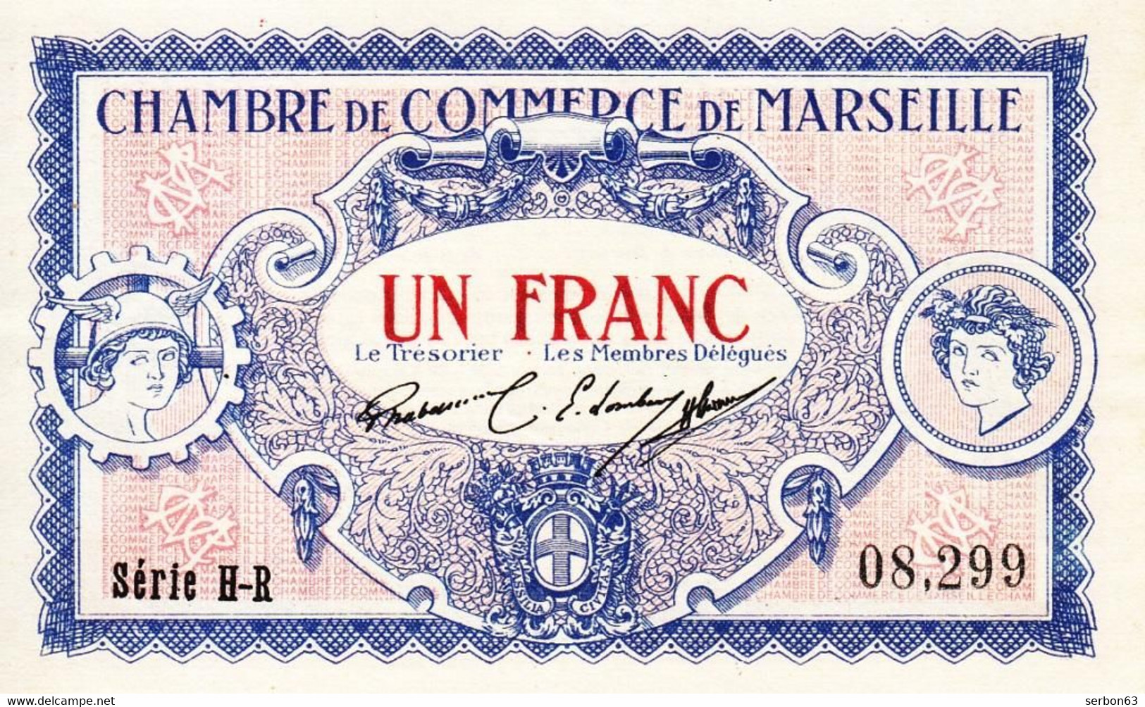 BON - BILLET - MONNAIE - 1 FRANC CHAMBRE DE COMMERCE 1917 DE MARSEILLE BOUCHES DU RHÔNE 13000  - SÉRIE H-R  N° 08299 - Camera Di Commercio