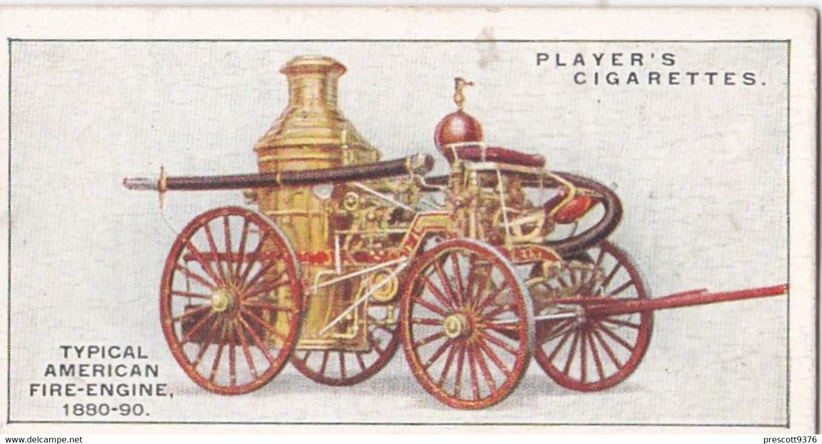 Fire Fighting Appliances 1930  - Players Cigarette Card - 19 American Fire Engine 1880-90 - Ogden's