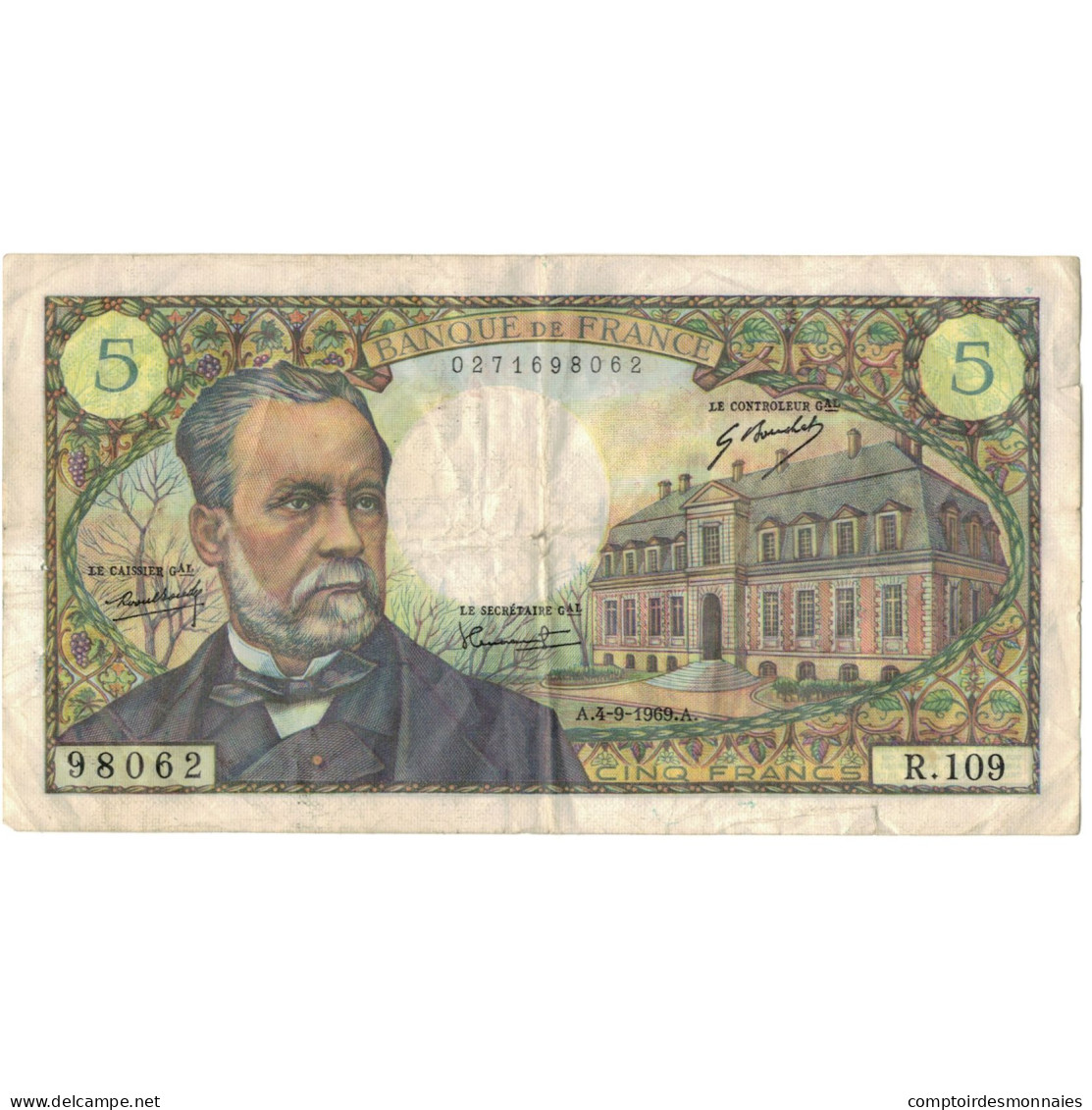 France, 5 Francs, Pasteur, 1969, R.109, TB+, Fayette:61.11, KM:146b - 5 F 1966-1970 ''Pasteur''