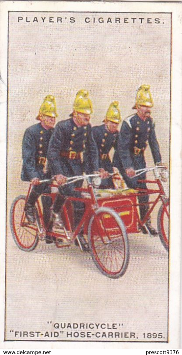 Fire Fighting Appliances 1930  - Players Cigarette Card - 28 Quadricycle 1895, First Aid , Ladder Carrier - Ogden's