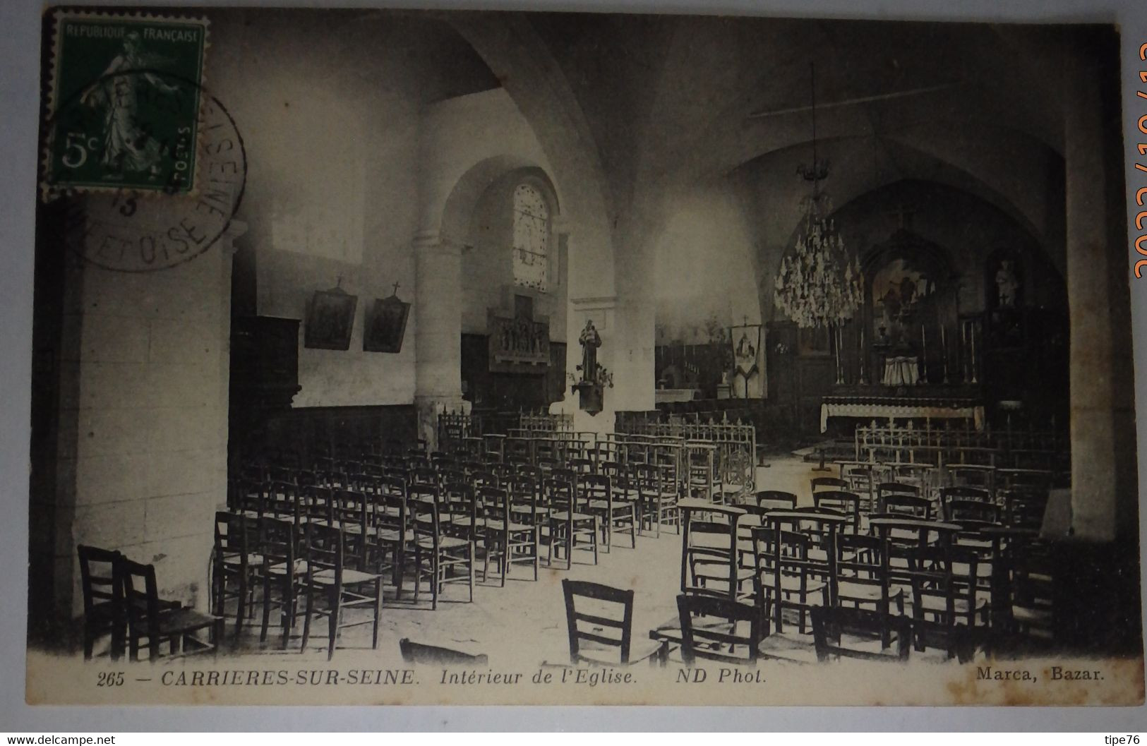 78 Yvelines CPA Carrières Sur Seine Intérieur De L'église  1913 - Carrières-sur-Seine