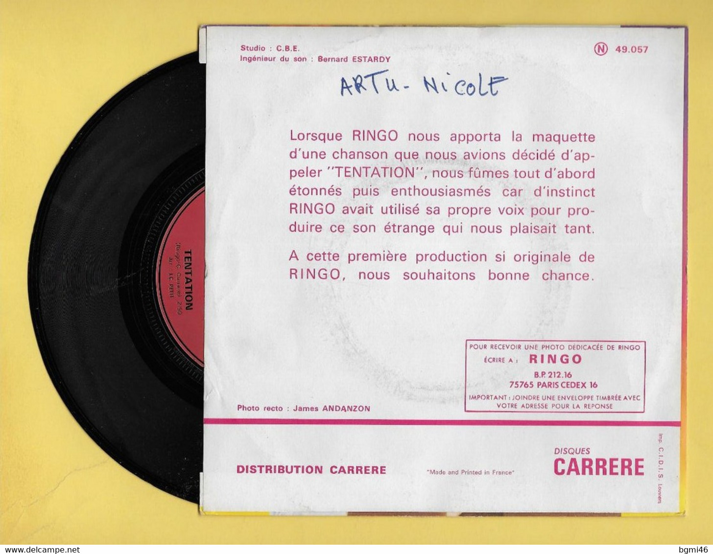 Disque Vinyle 45 Tours : RINGO FORMULE 1 :  TENTATION..Scan E  : Voir 2 Scans - Instrumentaal