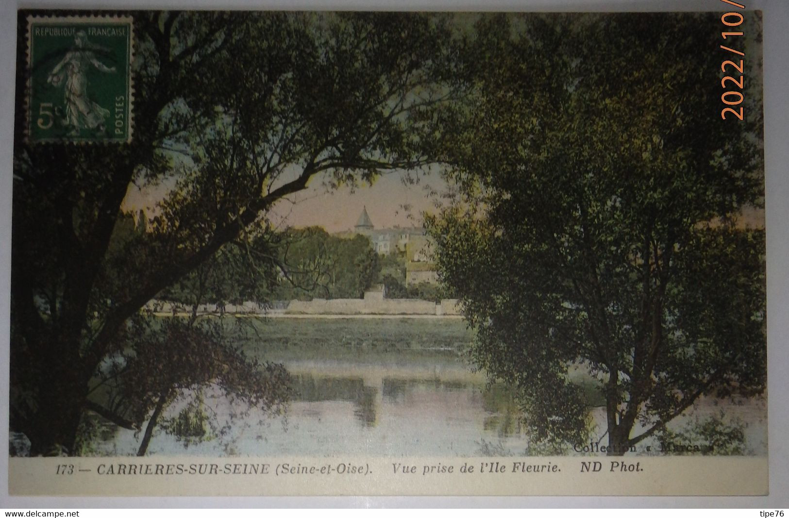 78 Yvelines CPA Colorisée Carrières Sur Seine Vue Prise De L'Ile Fleurie 1912 - Carrières-sur-Seine