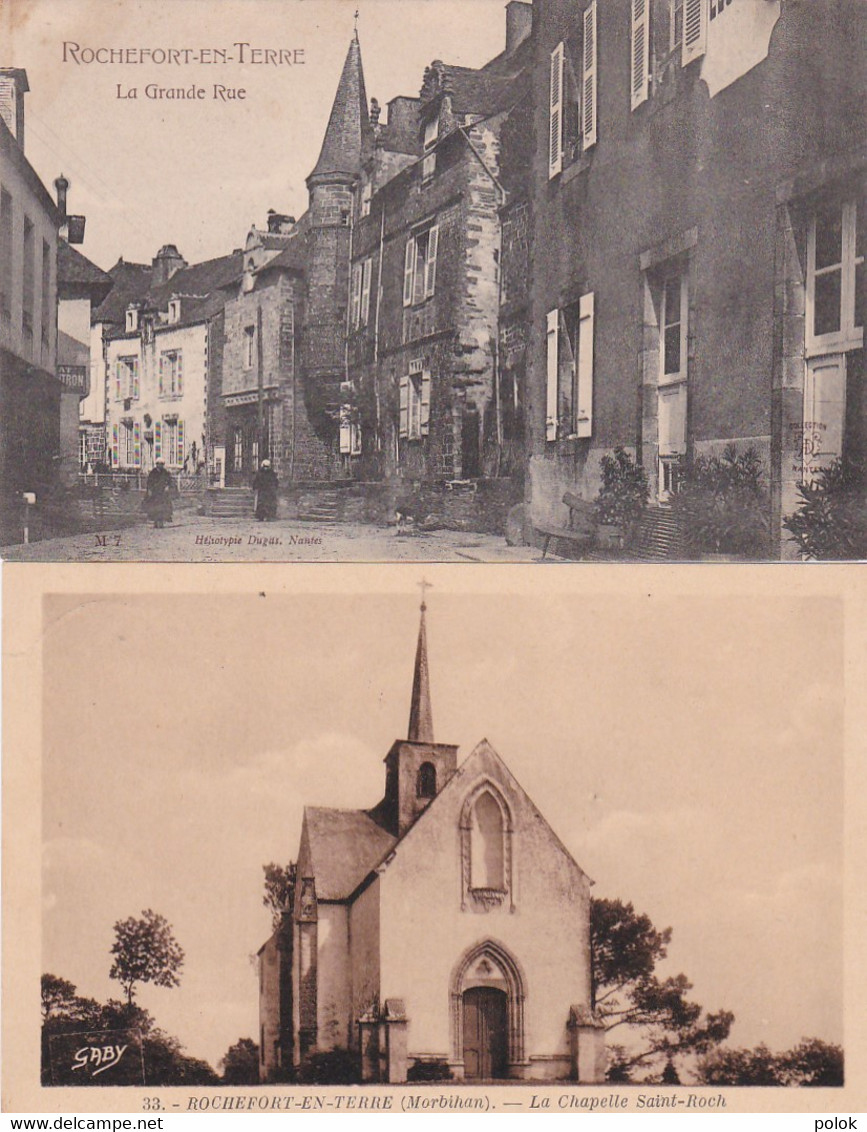 Ci - Joli Lot De 6 Cpa ROCHEFORT En TERRE (Grande Rue, Chapelle St Roch, Calvaire, Abreuvoi Et Vieille Poste) - Rochefort En Terre