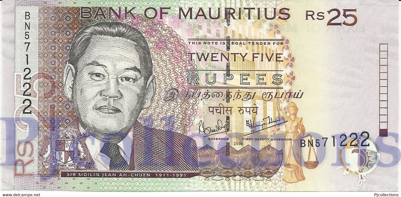 MAURITIUS 25 RUPEES 2006 PICK 49c UNC - Mauritius