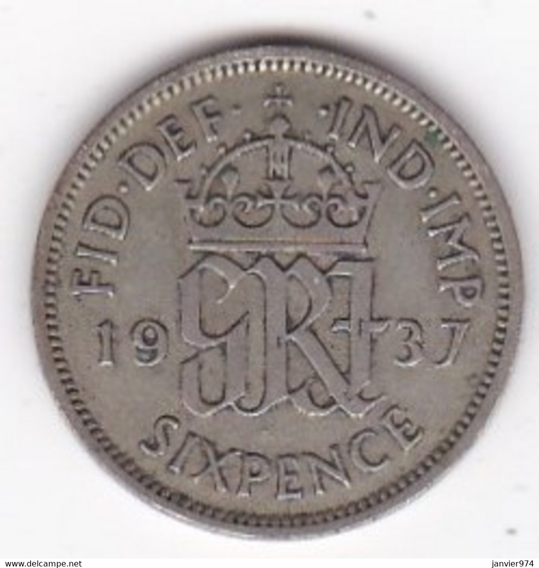 Grande Bretagne. 6 Pence 1937. George VI ,en Argent, KM# 852 - H. 6 Pence