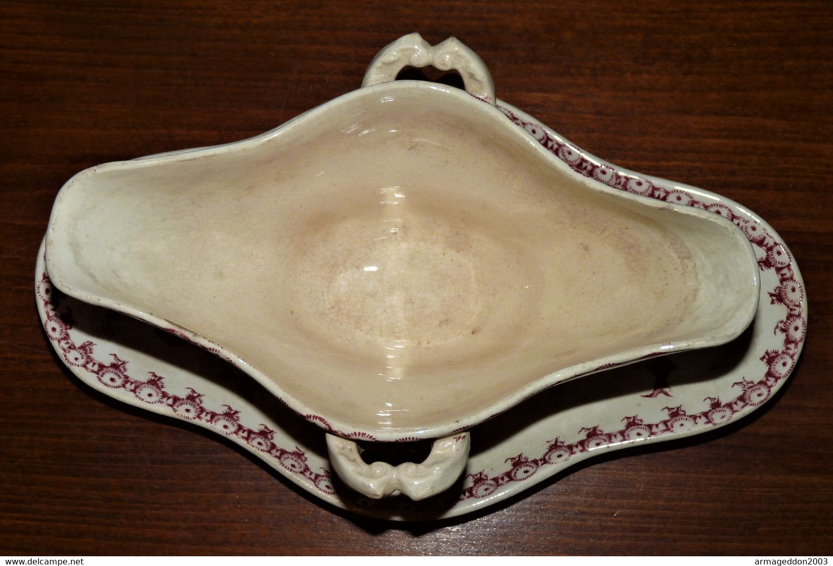 TRES BELLE SAUCIERE DE SERVICE ANCIEN EN FAIENCE DE GIEN DECOR Chardon Vers 1900 - Gien (FRA)