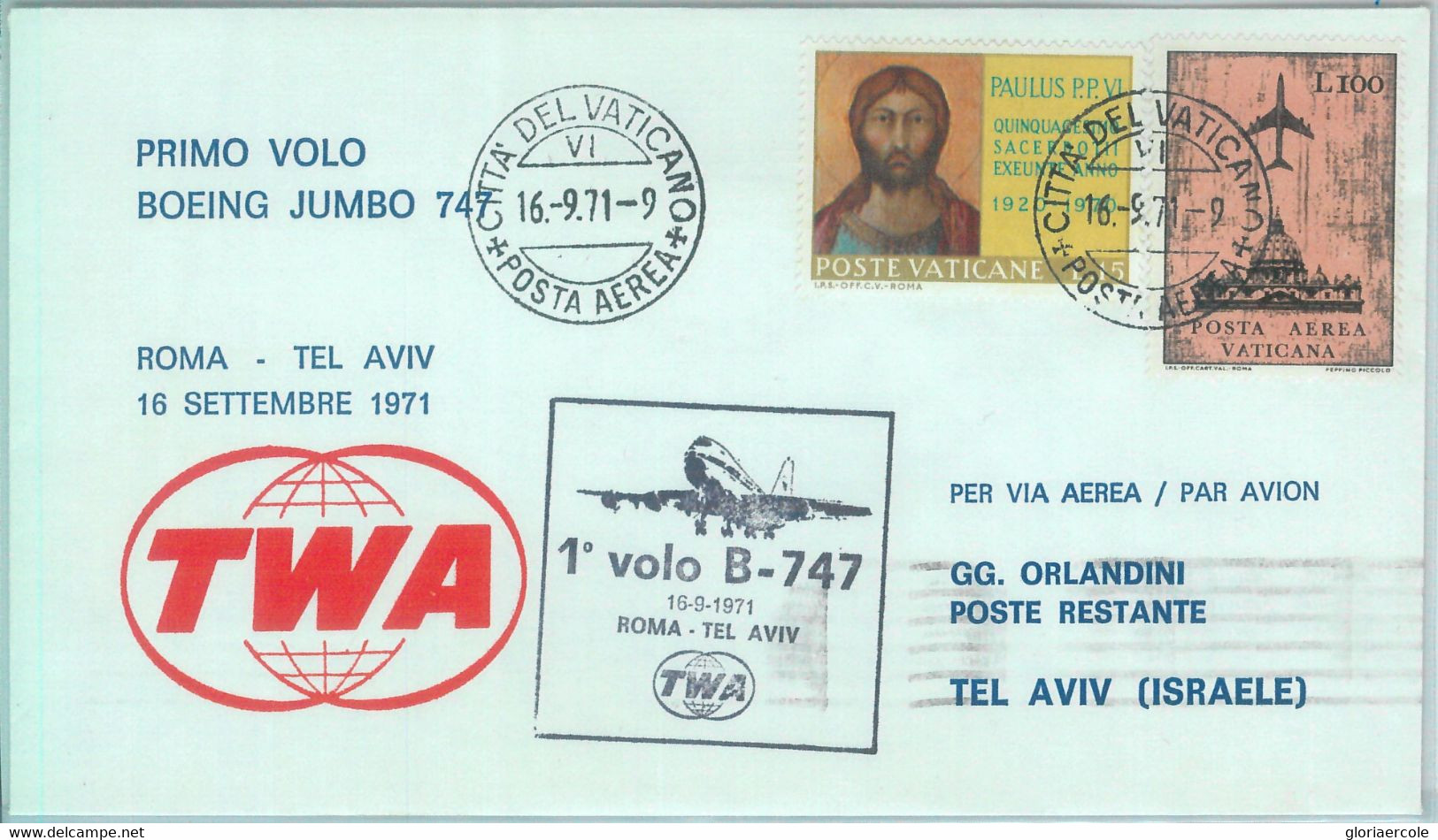 83081 - VATICANO - Postal History - FIRST FLIGHT: Rome \ TEL AVIV # 815 CB  1971 - Other & Unclassified