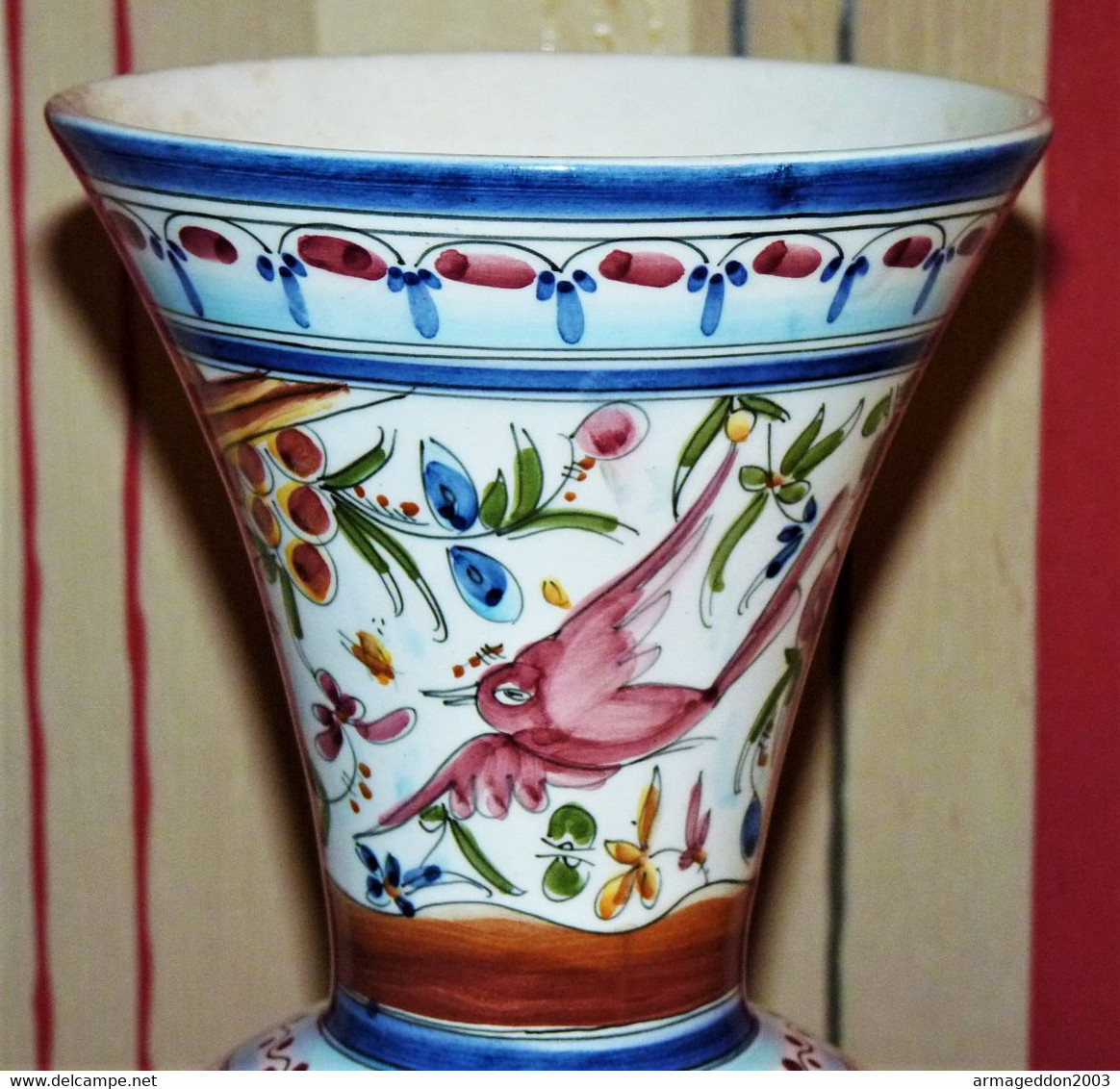 SUPERBE ANCIEN VASE FAIENCE JOLI DECOR FAIT MAIN SIGNE AE 449 / SEC XVII BE