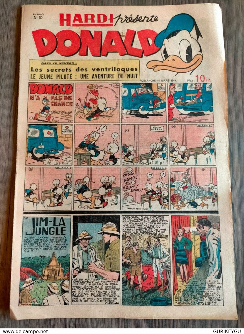 HARDI Présente DONALD N° 52 Jim La Jungle  Pim Pam Poum TARZAN GUY L'éclair MANDRAKE Luc Bradefer 14/03/1948 BE - Pif & Hercule