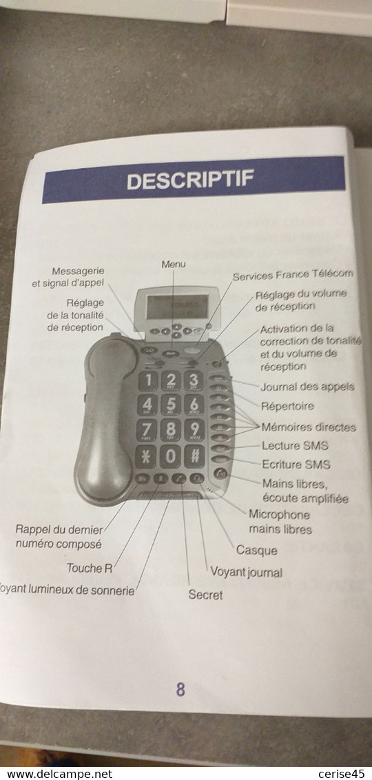 Téléphone filaire multifonction larges touche avec ecran France telecom BB500