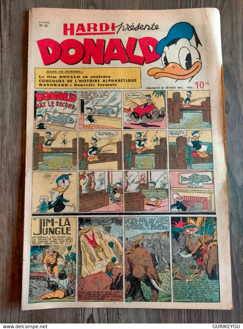 HARDI Présente DONALD N° 50 Jim La Jungle  Pim Pam Poum TARZAN GUY L'éclair MANDRAKE Luc Bradefer 29/02/1948 BE - Pif & Hercule