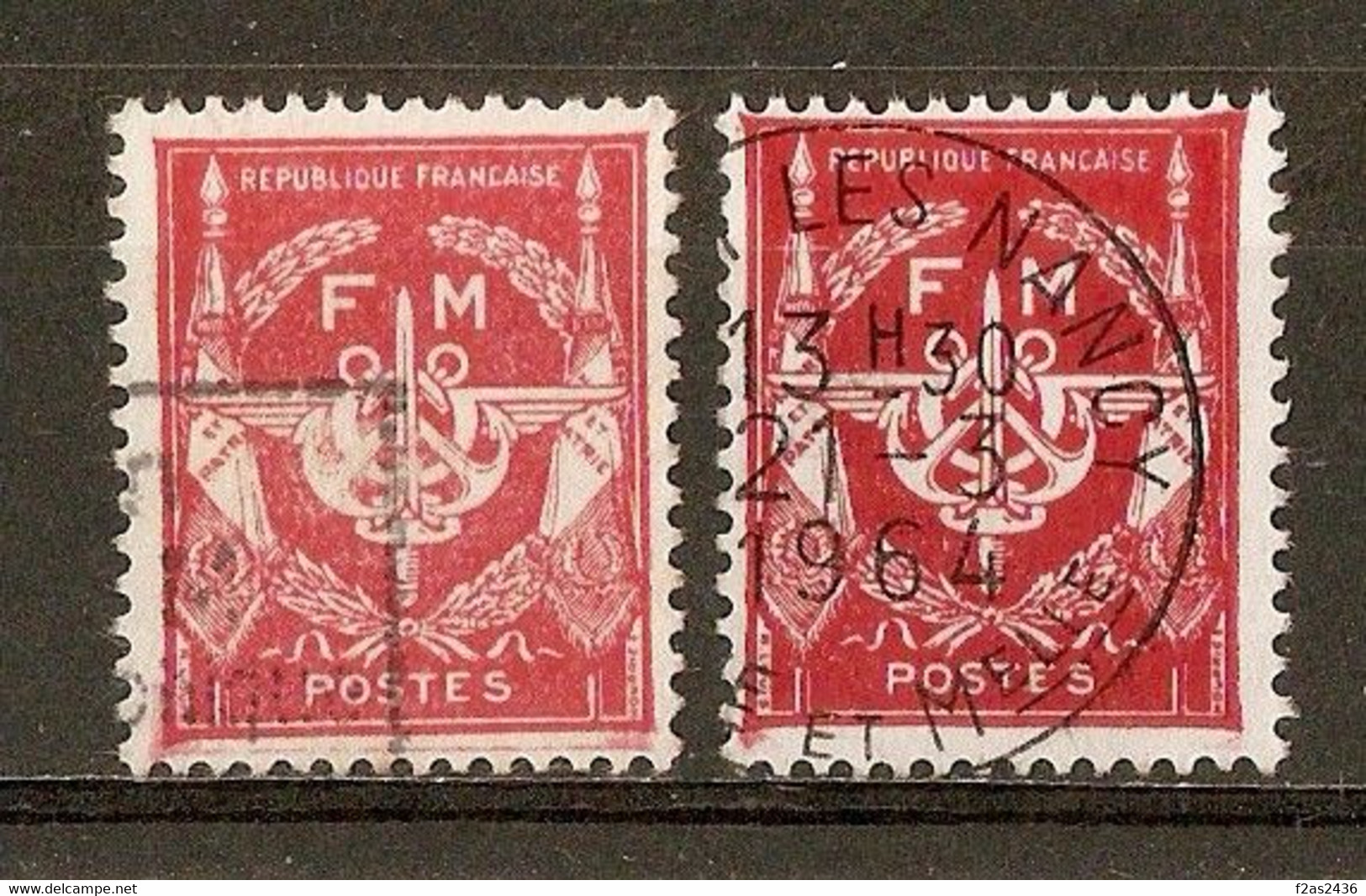 1946-58 Franchise Militaire - Sans Valeur Rouge - Nuances YT 12 - Gebraucht