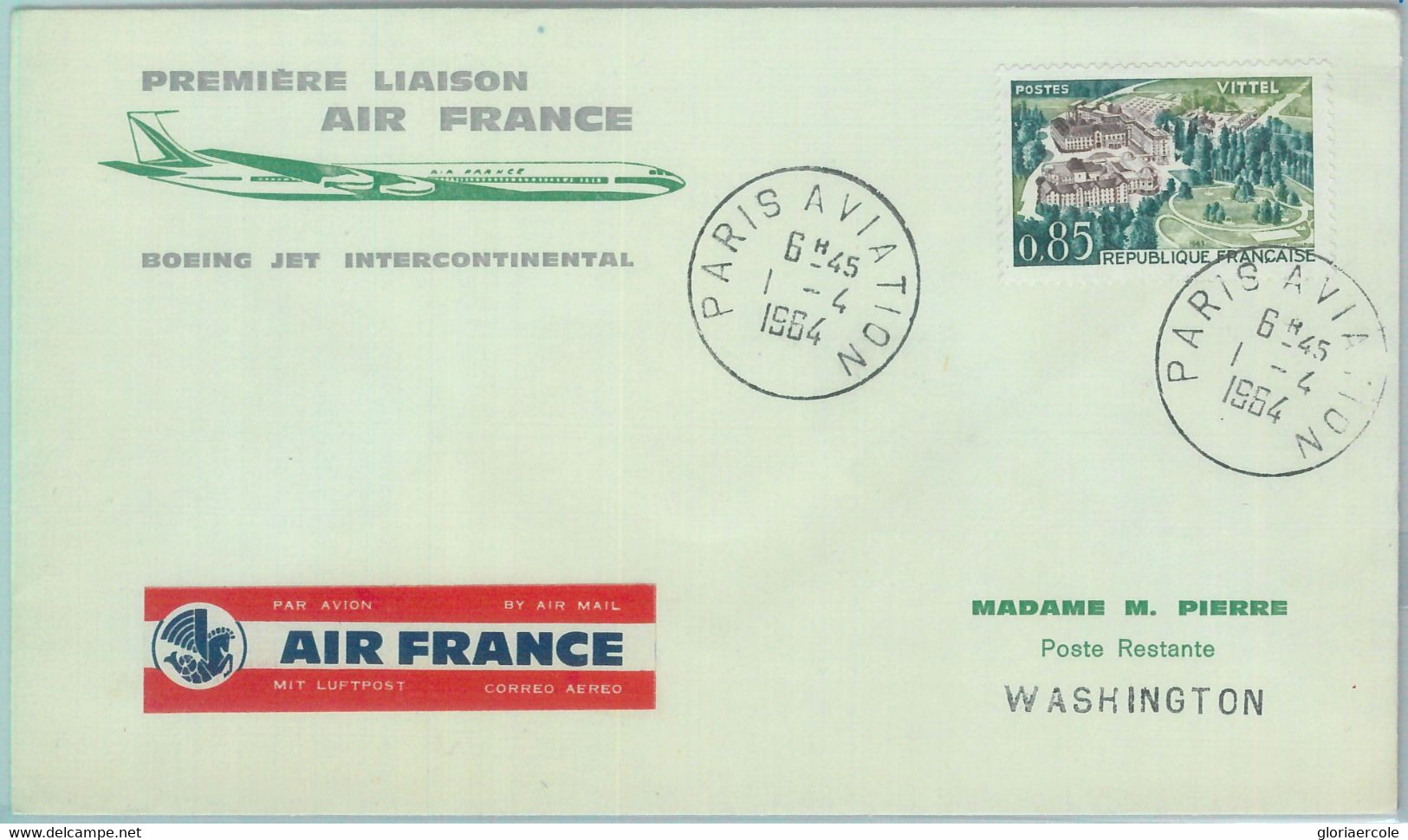 83147 - FRANCE - Postal History - FIRST FLIGHT:  Paris - Washington 1964 - Autres & Non Classés