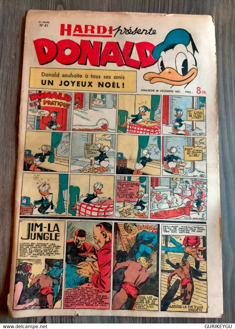 HARDI Présente DONALD N° 41 Jim La Jungle  Pim Pam Poum TARZAN GUY L'éclair MANDRAKE Luc Bradefer 28/12/1947 BE - Pif & Hercule