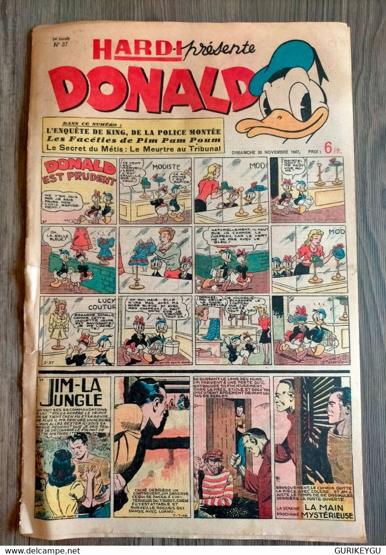 HARDI Présente DONALD N° 37 Jim La Jungle  Pim Pam Poum TARZAN GUY L'éclair MANDRAKE Luc Bradefer  30/11/1947 BE - Pif & Hercule