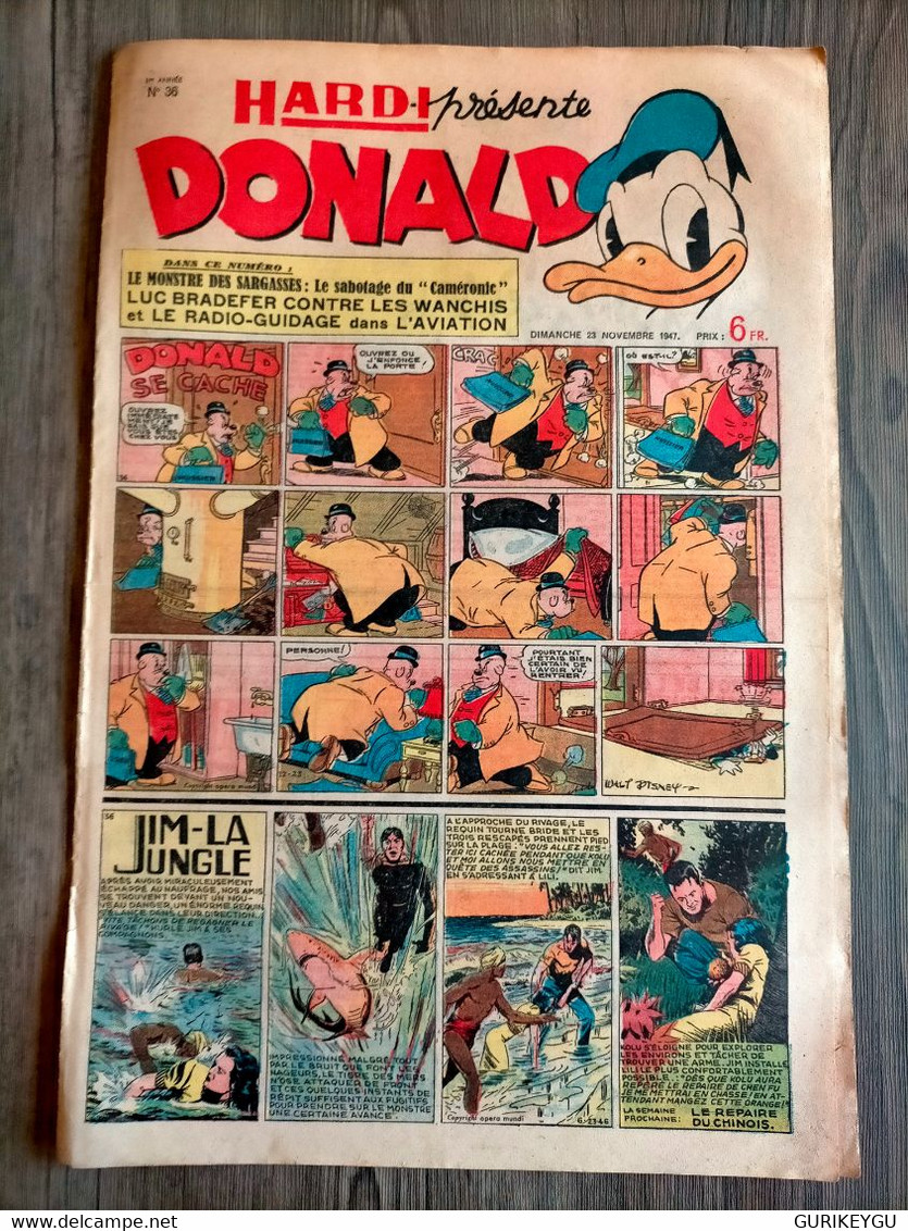 HARDI Présente DONALD N° 36 Jim La Jungle  Pim Pam Poum TARZAN GUY L'éclair MANDRAKE Luc Bradefer  23/11/1947 BE - Pif & Hercule