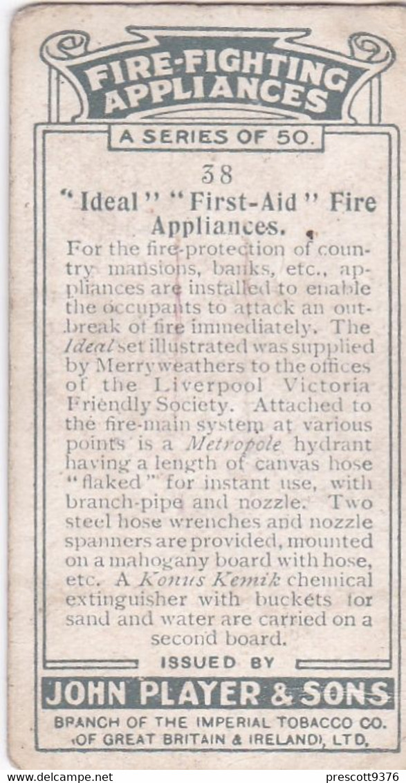 Fire Fighting Appliances 1930  - Players Cigarette Card - 38 Ideal, First Aid Pump - Ogden's