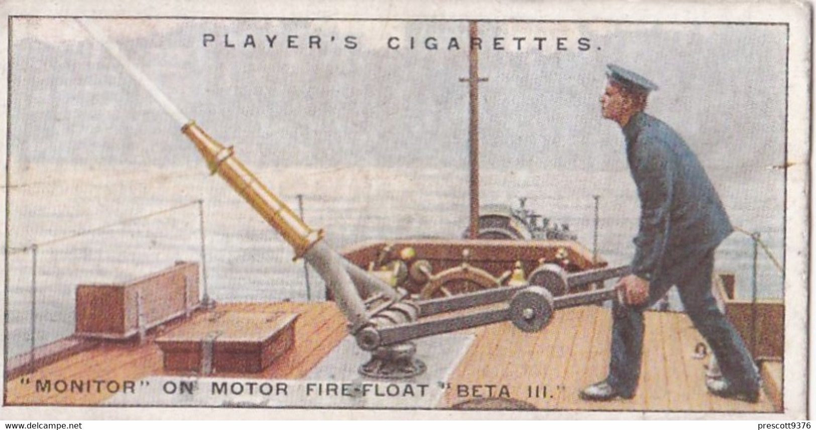 Fire Fighting Appliances 1930  - Players Cigarette Card - 47 Monitor On Fire Boat "Beta III" - Ogden's