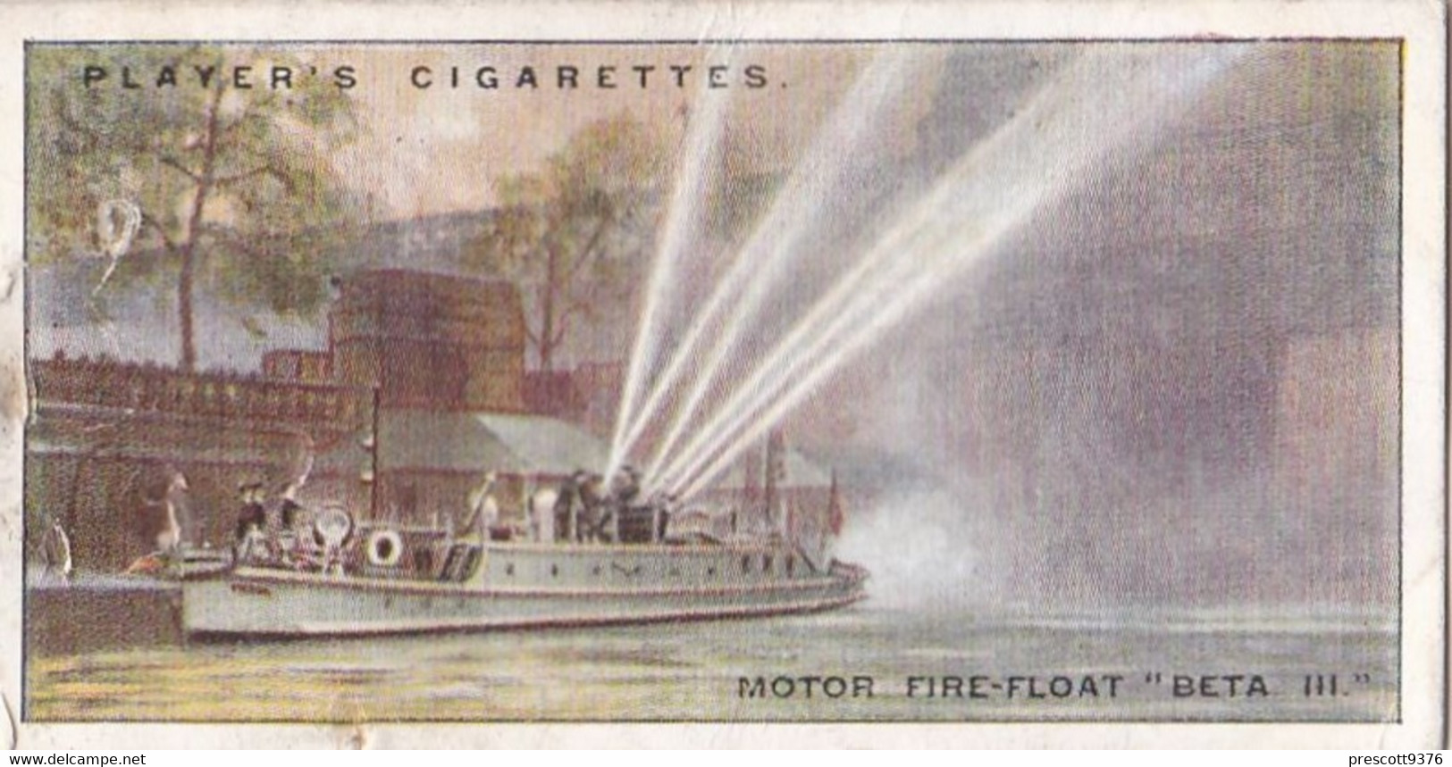 Fire Fighting Appliances 1930  - Players Cigarette Card - 46 Motor Fire Boat "Beta III" - Ogden's