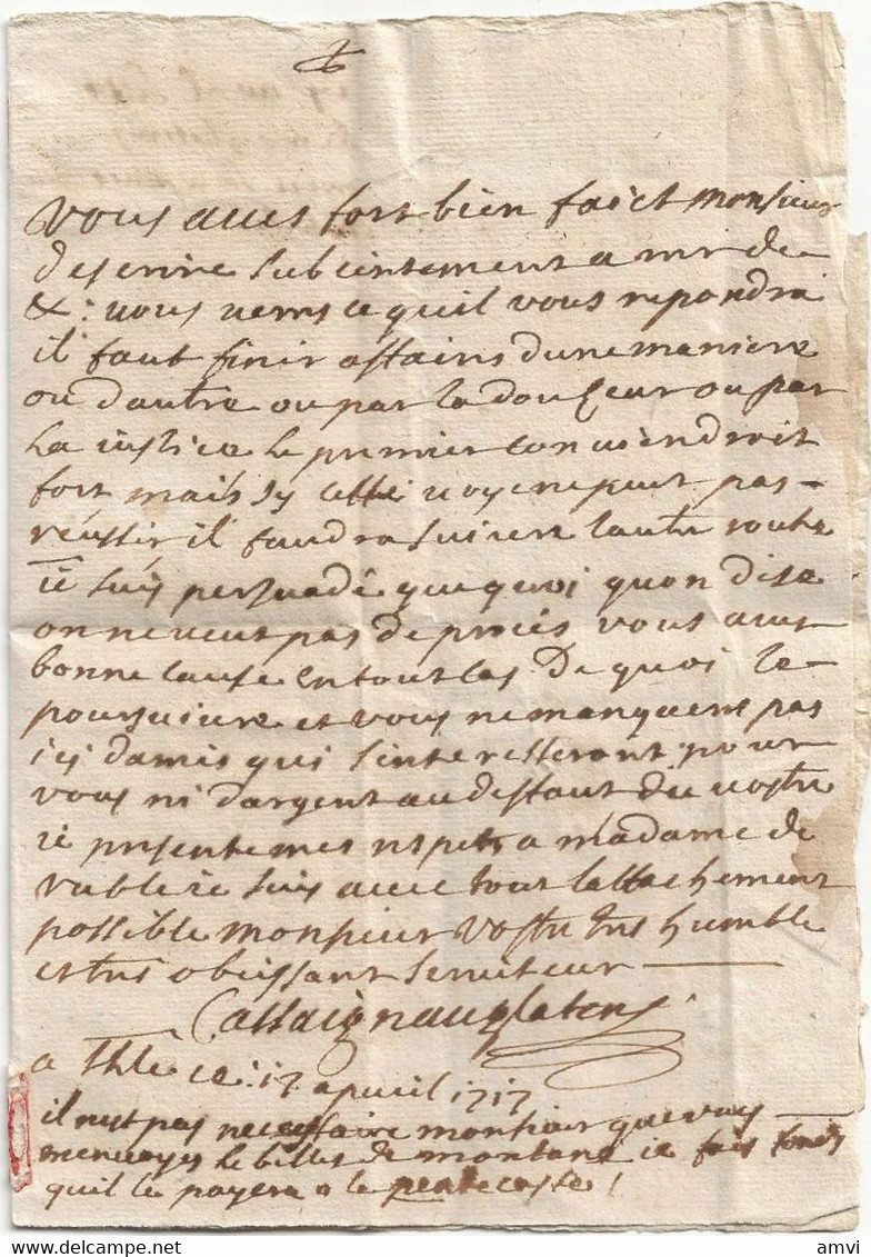 22-10-3102 LAC 1717 Pour Nicolas Joseph De RUBLE De Beaumont De Lomagne ( Epoux De Henriete De CIROL) - ....-1700: Vorläufer