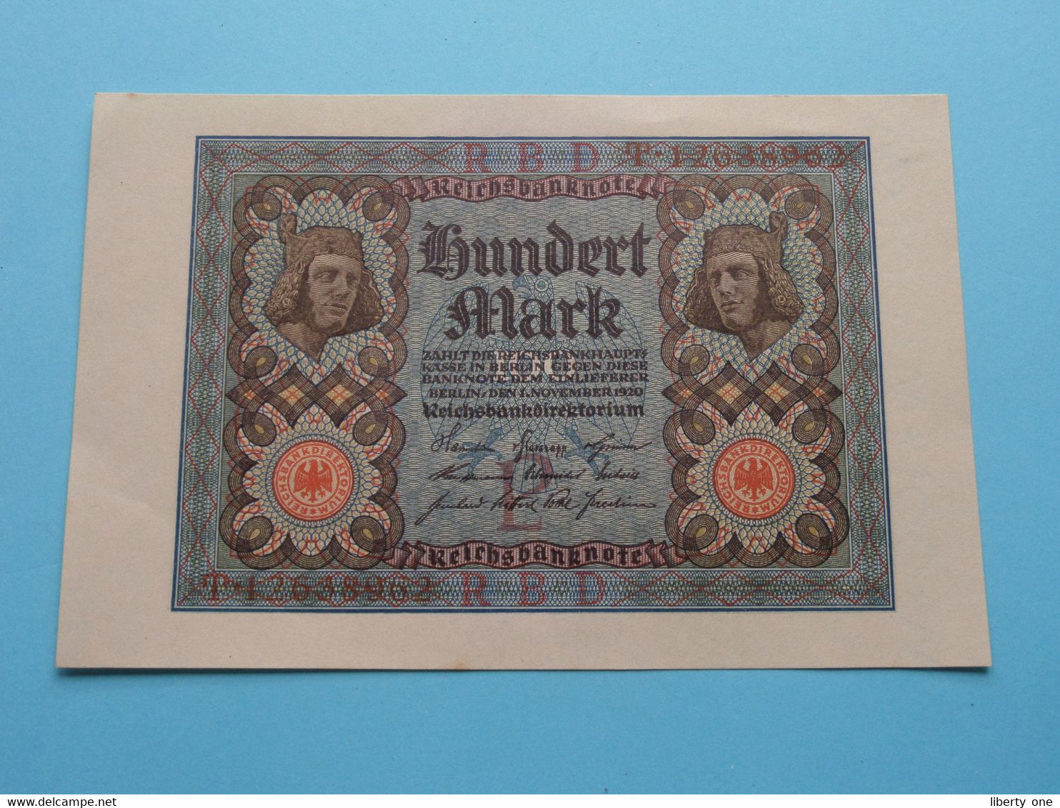 100 Hundert Mark ( T 12638962 ) 1 Nov 1920 ( For Grade, Please See Photo ) XXF ! - 100 Mark